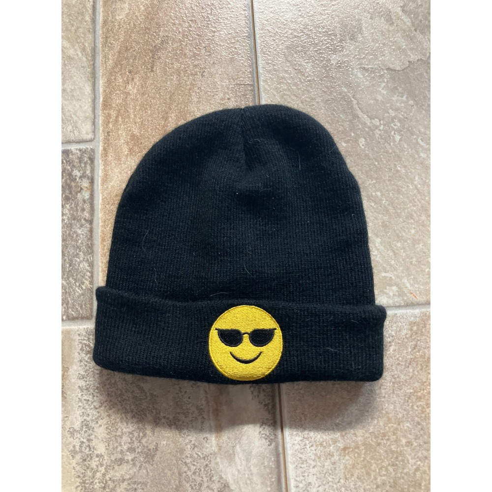 Black‎ Beanie Cool Emoji Sunglasses Patch Knit Winter Hat Mens Womens